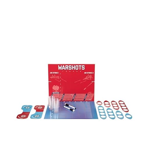True War Shots Battle Shipwreck Drinking Board Game for Adults, Shot Glasses for Any Liquor or Beer, 2 Player Red and Blue, Paper, Plastic, Set of 1