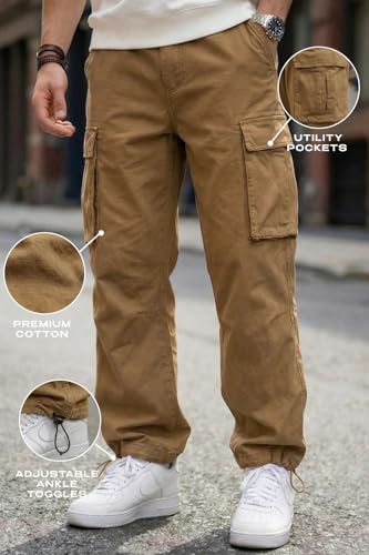 Image of Veirdo Men's Baggy Cargo Oversized Pants with Utility Pockets, Relaxed Loose Fit Street Style Trousers, All-Day Comfort, Perfect Casual Wear, Travel, (Size S to 2XL)