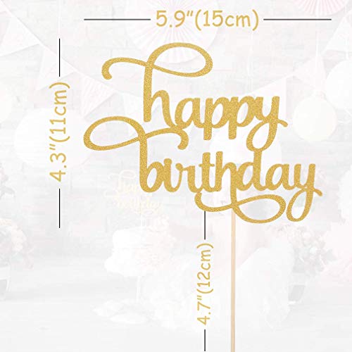 Leeleean Happy Birthday Cake Topper - Single-Sided Gold Glitter Shower Cake Topper For Photo Booth Props, First Anniversary Party Cake Smash Decorating (Happy Birthday Gold Glitter Cake Topper) #TOP1