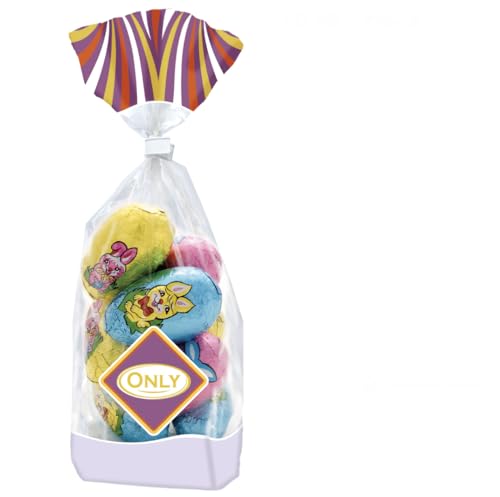Easter Eggs - Foil Wrapped Hollow Easter Eggs 100g in Clear Gift Bag Colourful Chocolate Eggs with Bunny & Chick Designs Ideal for Easter Egg Hunts Gifts & Party Treats for Kids and Adults