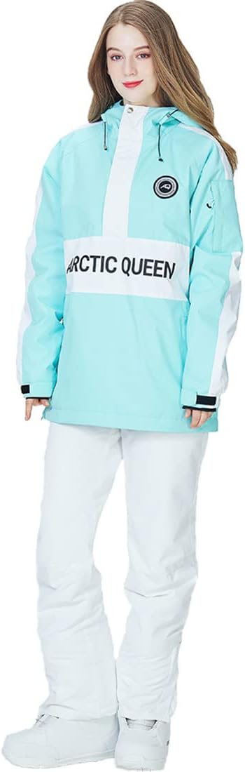2 Pcs Women Winter Warm Waterproof and Windproof Ski Suit Pullover Ski Jacket and Pants Set Snowsuits for Snow Sports