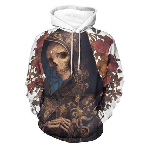 Hoodie rose rouge squelette de qualité supérieure, sweatshirt premium manches longues taille S