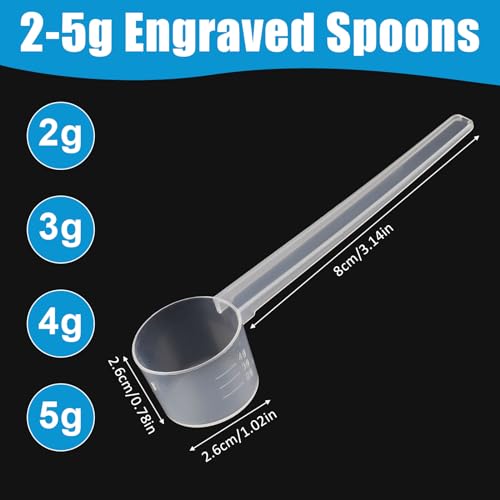 4 Stück Messlöffel, Dosierlöffel Transparent mit Skala 2g, 3g, 4g, 5g Waagen, Messlöffel Gramm, Scoop 5g, Dosier-Löffel 5g für Backen Kochen Kaffee Waschpulver Proteinpulver Creatin 6