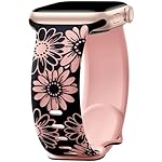DaQin Floral Engraved Band Compatible with Apple Watch Band 40mm 38mm 41mm 42mm 44mm 45mm 46mm 49mm, Soft Silicone Cute Two-Tone Flower Sport Strap for iWatch Bands Women Series 10 9 8 7 6 5 4 3 2 1 SE Ultra Ultra 2