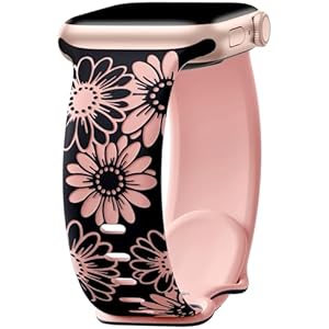 DaQin Floral Engraved Band Compatible with Apple Watch Band 40mm 38mm 41mm 42mm 44mm 45mm 46mm 49mm, Soft Silicone Cute Two-Tone Flower Sport Strap for iWatch Bands Women Series 10 9 8 7 6 5 4 3 2 1 SE Ultra Ultra 2