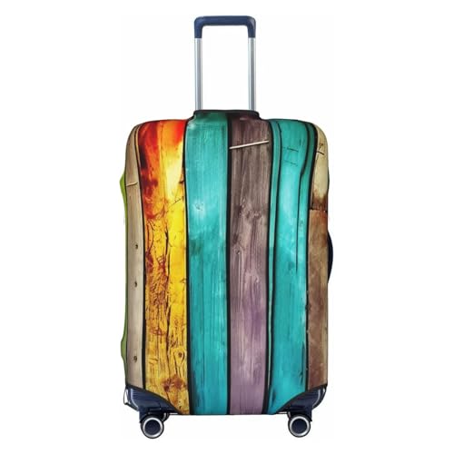 Travel Luggage Cover Anti-Scratch Suitcase Cover Protector Elastic Thicken Luggage Protector Washable Baggage Covers Colorful Wooden Boards Suitcase Sleeve Fit 18-32 Inch Luggage X-Large