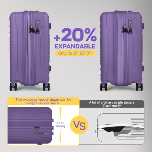 Expandable 20% Luggage- 26 Inch Luggage with Spinner Wheels-Suitcase PP Material Spinner Built-In TSA LOCK-Travel Luggage for Men Women,26''Purple2