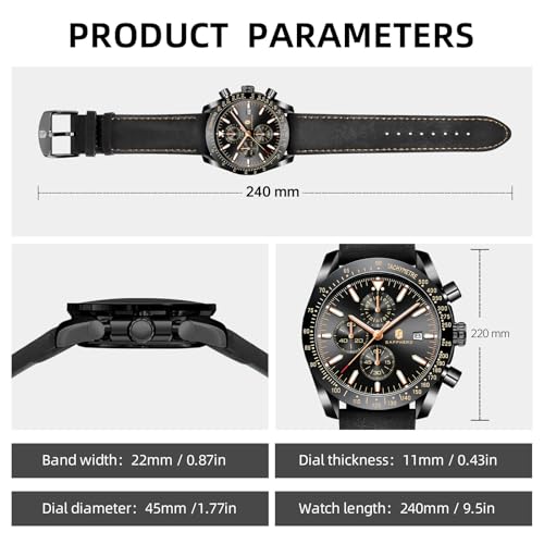 Image of BENYAR Men's Watches Waterproof Sport Military Watch for Men Multifunction Chronograph Black Fashion Quartz Wristwatches Calendar with Leather Strap