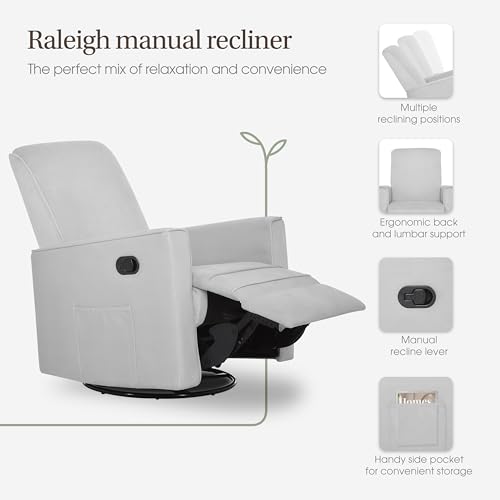 Image of Evolur Raleigh Upholstered Manual Glider Recliner- Rocking & 360 Swivel with Smooth Glide - Greenguard Gold & FSC Certified - Modern Nursery and Living Room Chair in Grey