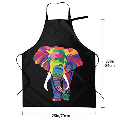 Adjustable Waterproof Bib Apron Rainbow Bright Color African Safari Animal Elephants Ivory With 2 Pockets For Women Men With Bbq Cooking Kitchen #TOP5