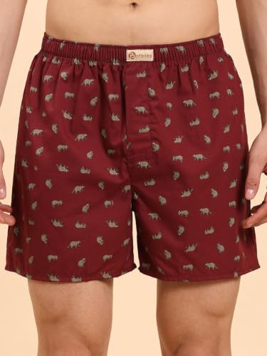 Image of B STORIES Bstories Men's Cotton Printed Boxer Shorts | Soft & Breathable Woven Cotton | Elastic Waist | Regular Fit | Comfortable Lounge & Sleepwear
