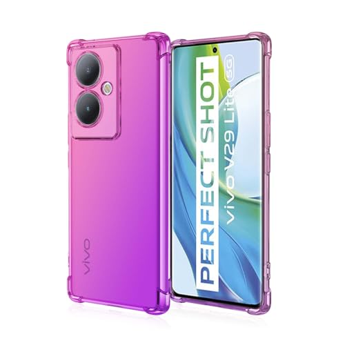 HAOYE para Vivo V29 Lite 5G Funda, Gradiente Transparente TPU Carcasa Cristal Ultra Slim Flexible Suave Silicona Bumper, Reforzar Esquinas Case Cover (Pink/Morado)