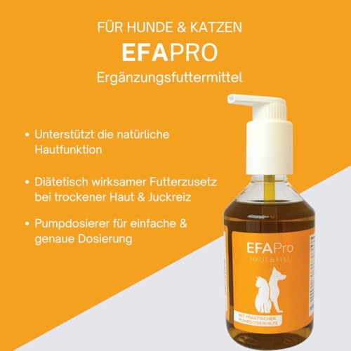 EfaPro Hautbalance 300 ml für Hunde & Katzen: Trägt zu Einer gesunden Haut- und Fellstruktur bei und unterstützt die natürliche Hautfunktion, Mit Omega-3/6 und Vitaminen, Einfach zu dosieren