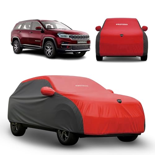 Image of PROTEGO Prime Series India's 1st Anti-Tear Car Cover for Jeep Meridian | Heavy-Duty, Custom Fit, All Weather Protection | 100% Waterproof, Windproof & Hail Resistant | 2-Year Warranty | Red + Black