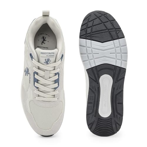 Image of Red Tape Men's Sneakers Grey Blue Pu Mesh Round Lace-Up Easy Movement