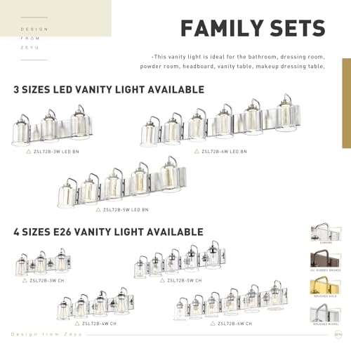 Image of zeyu 40W Crystal LED Vanity Light, 6-Light Bathroom Light Fixture Dimmable with 5 Color Modes, Brushed Nickel Finish with Crystal Bubble and Clear Glass, ZSL72B-6W LED BN