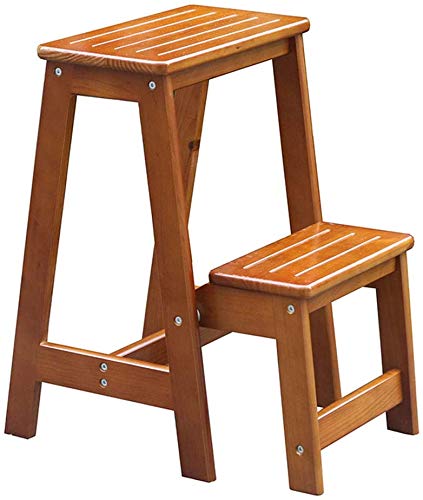HOMRanger 2-Steps Stool Wooden Stair Chair Household Foldable Ladders Portable Stepladder Plant Stands Max Load 150KG (Color:llow Walnut Color)