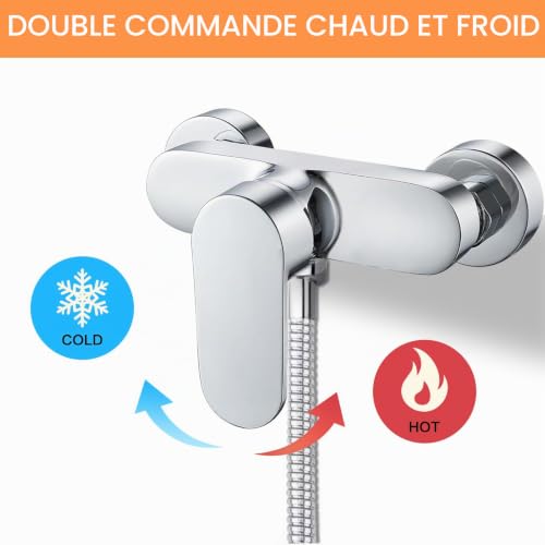 Mitigeur de douche mural argenté avec sortie de douche G1/2 - 5