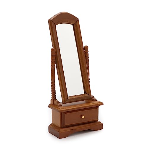Image of Miniature Dressing Mirror 1:12 Scale Dollhouse Furniture Bedroom Mirror Model Accessory Mini Scene Ornament Desktop Decoration (Brown)