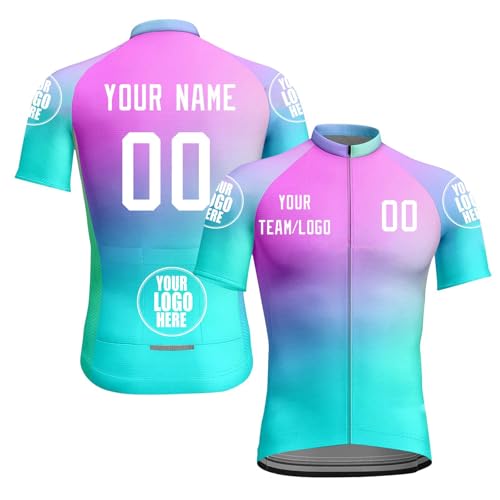 Radsport Trikots Männer Frauen Kurzarm Radsport Trikot Full Zip mit Taschen Personalisierte Team Name Team Ihr Name Logo Atmungsaktive Radfahren Kleidung schnell trocken Bike Shirt A08