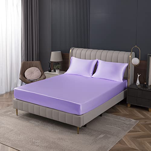 Homiest Lavender Satin Fitted Sheet, Queen Deep Pocket Only