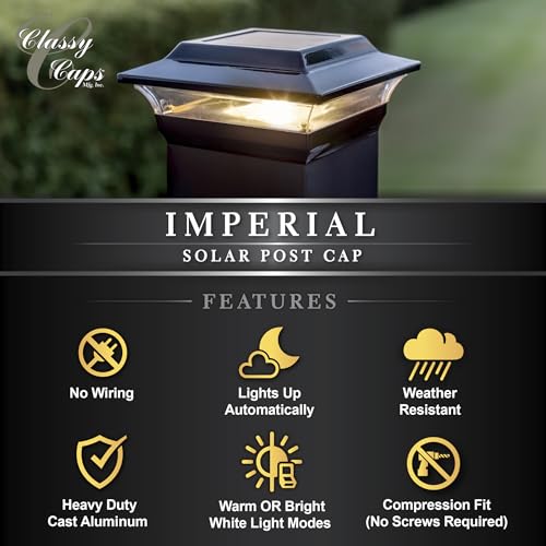 Classy Caps SL214B 5x5 Imperial Solar Post Cap - Black – High-Performance Solar LED, Durable Cast Aluminum with Powder-Coated Finish, Fits Over an Actual 5" x5" Post. by Classy Caps - Image 8