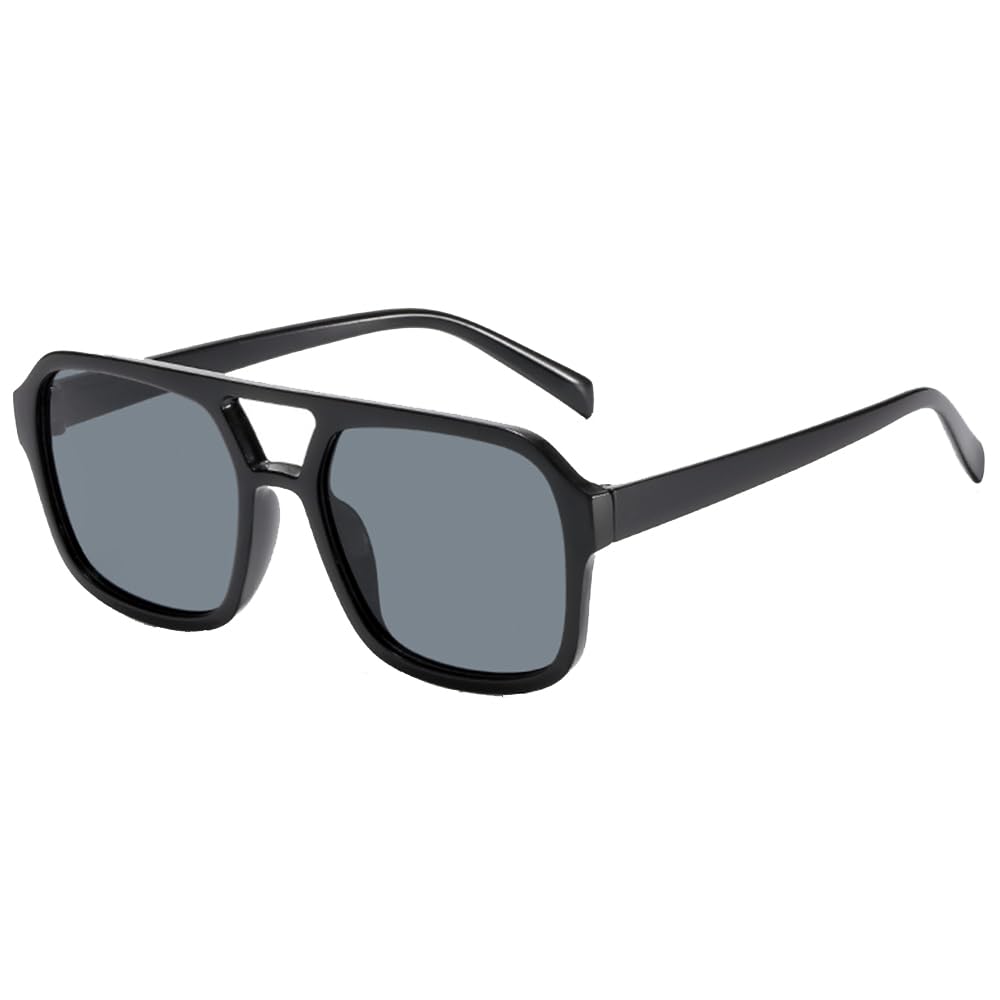 colored double beam sunglasses unisex square sunglasses UV380 UV resistant glasses Black frame gray