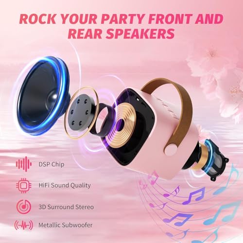Image of Karaoke Machine with Wireless Mic, Bluetooth, RGB Lights & 5 Voice Effects - Portable Sound System for Home, Parties & Outdoors (2 MIC Pink)