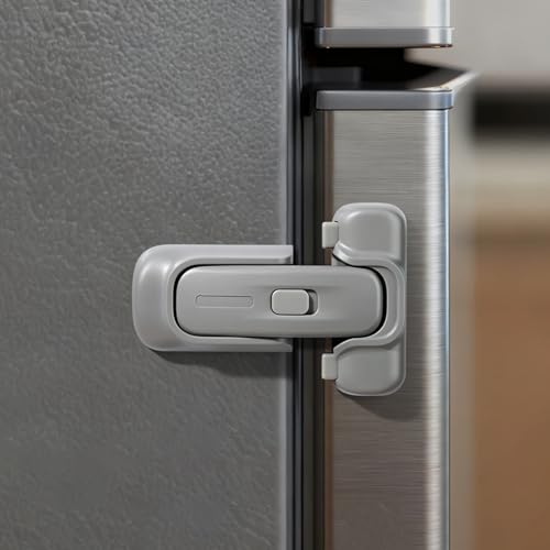 Image of CLYMENE Child Proof Fridge Lock, Auto-Locking Refrigerator Door Latch with One-Hand Operation | No Keys or Straps | Keeps Freezer Secure from Kids & Pets – Grey