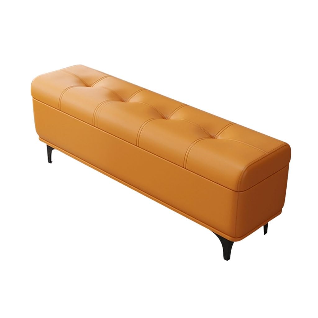 Banc ottoman en cuir haut de gamme avec assise matelassée chic