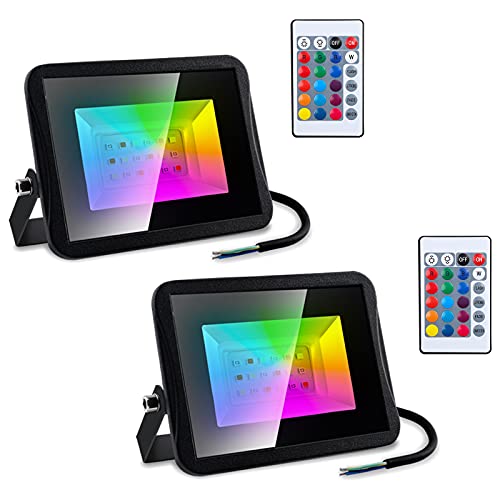 SWANEW Projecteurs LED RGB Exterieur 2 Pack 30W, 16 couleurs 4 modes Projecteurs LED dimmable avec Télécommande IP66 Etanche, Mémoire, Spot LED de Couleur pour Jardin Paysager Décoratif Bar