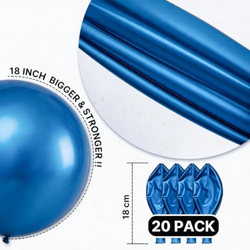 Image of PartyWoo Metallic Blue Balloons 20pcs 18 Inch Chrome Blue Latex Helium Balloons for Graduation Wedding Baby Shower Engagement Baby Shower Wedding Bachelorette Birthday Party Decorations Blue-G106