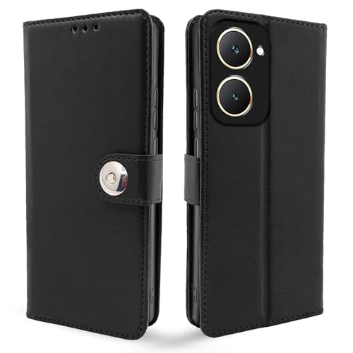 Image of Pikkme Flip Cover Leather Finish | Inside TPU with Card Pockets | Complete Protection Button Flip Case for Vivo Y03 4G (Black)