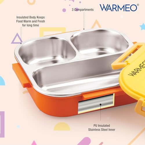 Image of WARMEO Jerry Insulated Lunch Box with Three Compartment BPA Free, Kids Lunch Box,Food Grade Ideal for School, Picnic, Office & Outdoor - 500ml Dino, Stainless Steel