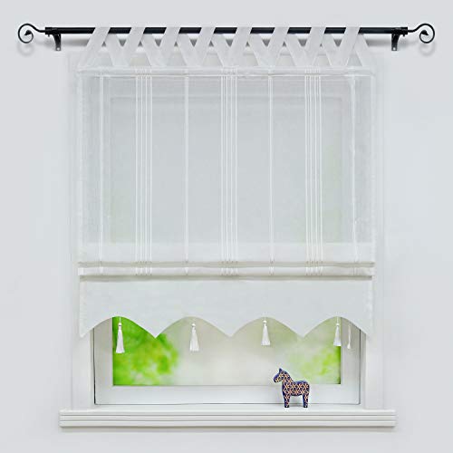 Joyswahl Estor con trabillas en V «Catrin» con tiras longitudinales y apertura de contraste de colores, 60 x 140 cm, color blanco Cover