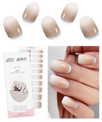 JMEOWIO Gel Semicurado de Pegatinas Blanco Purpurina Gel Semi-Curado Nail Art Stickers Decoración