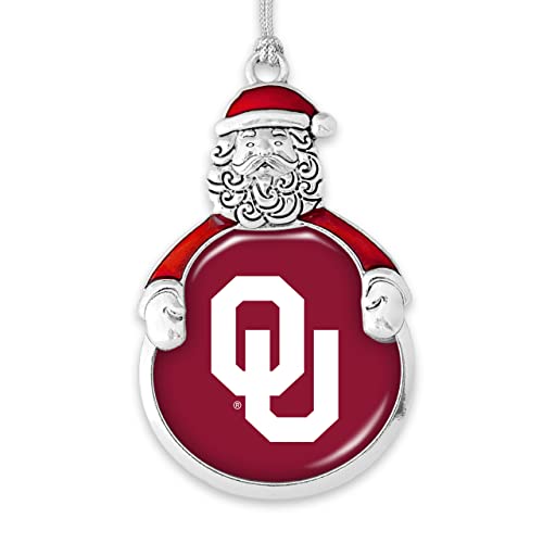 From the Heart Enterprises OKlahoma Sooners Santa with Team Logo Silver Metal Christmas Ornament Gift Tree Decoration OU