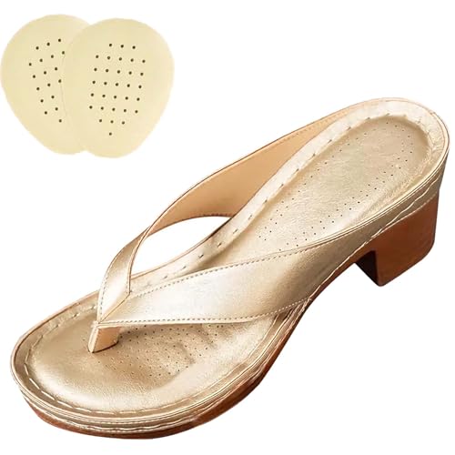 PRXD Women'S Solid Color Summer Chunky Heel Sandals, Slip On Open Toe Square Toe, Comfortable Heeled Sandals Mules, Women Comfortable Arch Support Wedges Flip Flops