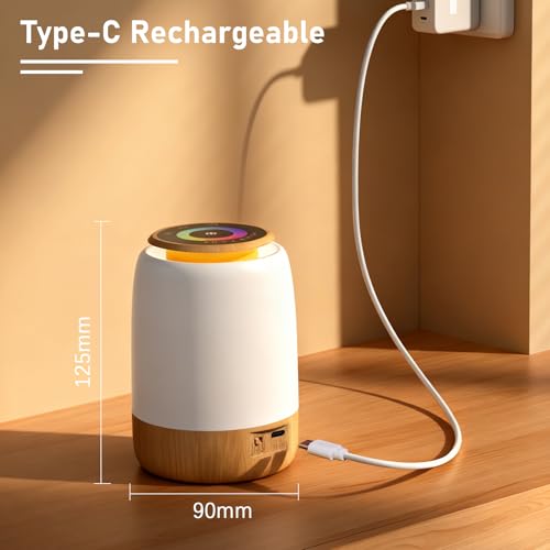 Carehabi Nachttischlampe Nachtlicht Touch Dimmbar mit 7 Farben und 4 Modi, stufenlose Dimmung，LED Tischlampe USB Aufladbar, Nachtlicht mit Timer und Countdown-Funktion
