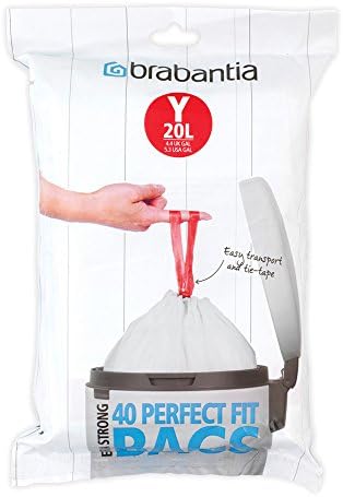 Brabantia IdealFit Bin Liners (Size W/5 Litre) Ideal Quality Thick Plastic Trash Bags with Tie Tape Drawstring Handles (60 Bags)