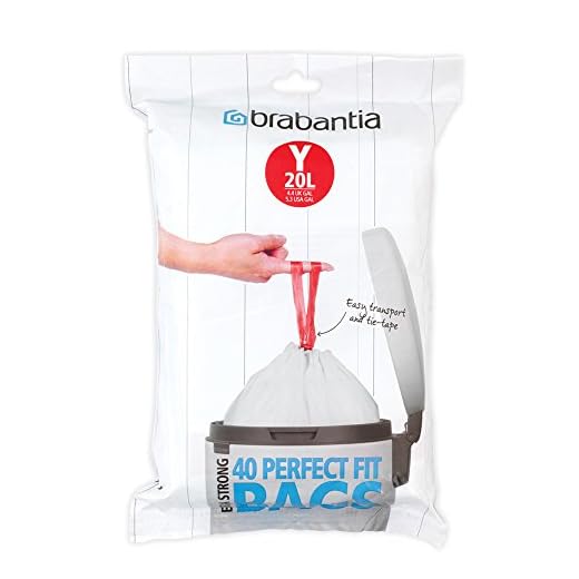 Brabantia Y Spenderpackung PerfectFit Müllbeutel Code Y, 20 L, 40 Stück, Plastik, Weiß, 41.2 x 54.5 cm