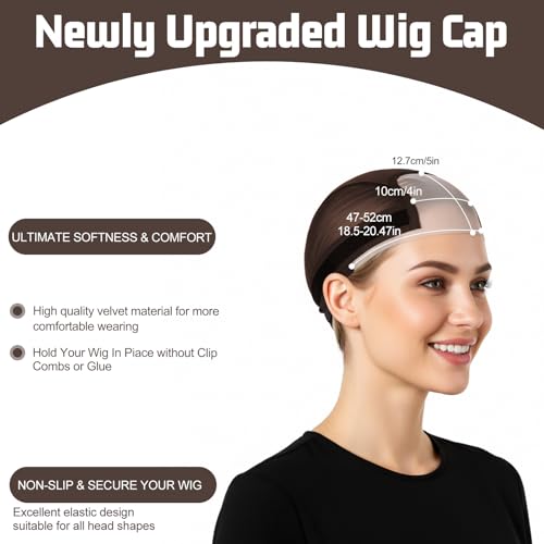 Josojoou Lace Wig Cap for Women Glueless Wig Grip Cap with 4x5 Transparent Lace Wig Caps Non-Slip Adjustable Wig Grip Cap with Grip Band for Keeping Wigs In Place