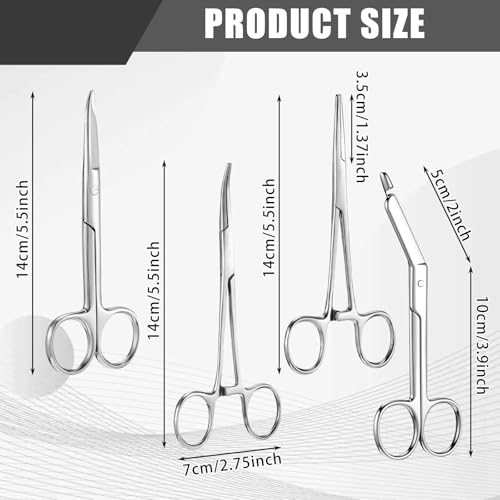 Image of BBTO Hemostat Curved and Straight Hemostat Forceps Piercing Pliers Forceps, Stainless Steel Straight and Curved Pliers, Fishing Tweezer(Silver,4 Pcs)