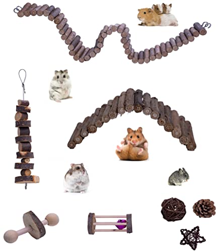 Fateanuki 8Pcs Wood Hamster Toys Guinea Pig Chew Toys for Teeth Small Animal Toys for Dwarf Hamster Syrian Rats Gerbils Chinchillas Climing Bridge Track Toys
