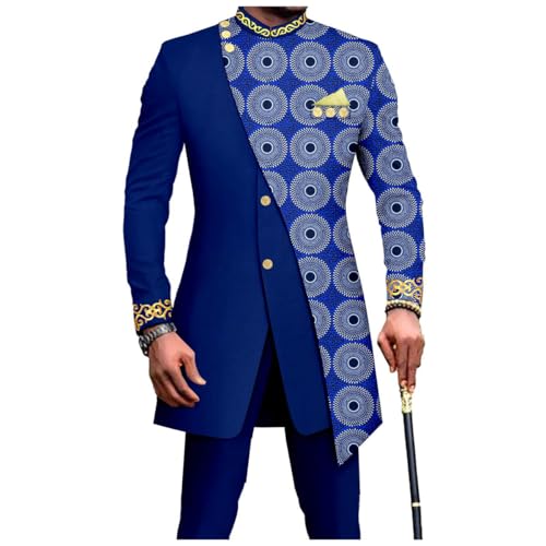 Men's African Inspired Suit Set Long Tailored Blazer Pants with Asymmetric Design for Party Wedding Evening2