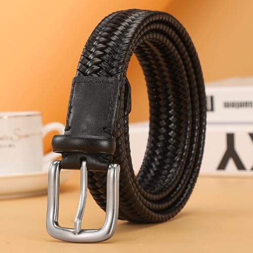 YTGHBIML Herrengürtel Luxus Gürtel Rindsleder Flechten Gürtel Männer Einstellbare Gürtel Legierung Pin Schnalle Gürtel männer Gürtel Für Kleid Und Casual Gürtel für Männer Entspannt