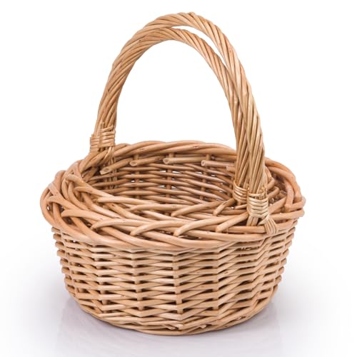 Woodluv Storage Baskets Set of 2 Round Shaped Wicker Woven Wedding Flower Girls Easter Display & Gift Hamper Basket Natural
