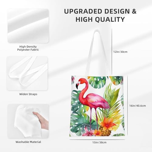 Canvas Tote Bag Aesthetic for Women Tropical watercolor pineapple Flamingo Shopping Bags Large Tote Shoulder Bag Reusable Grocery Bags Hobo Bags Casual Handbags Cute Cloth Bags Birthday Gifts3