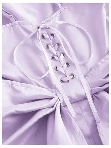 Image of WDIRARA Women's Satin Bow Homecoming Dresses Spaghetti Strap Wedding Guest Gown Summer Mini Dress
