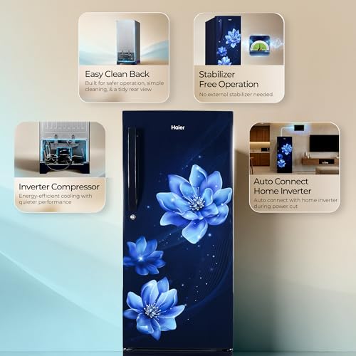 Image of Haier 190L 5 Star Direct Cool Single Door Refrigerator | Inverter Compressor | Fast Ice Making in Just 60 minutes | Large Veg Box| Easy Clean Back (2026, HED-205MFBA-P, Marine Peony, Base Stand)